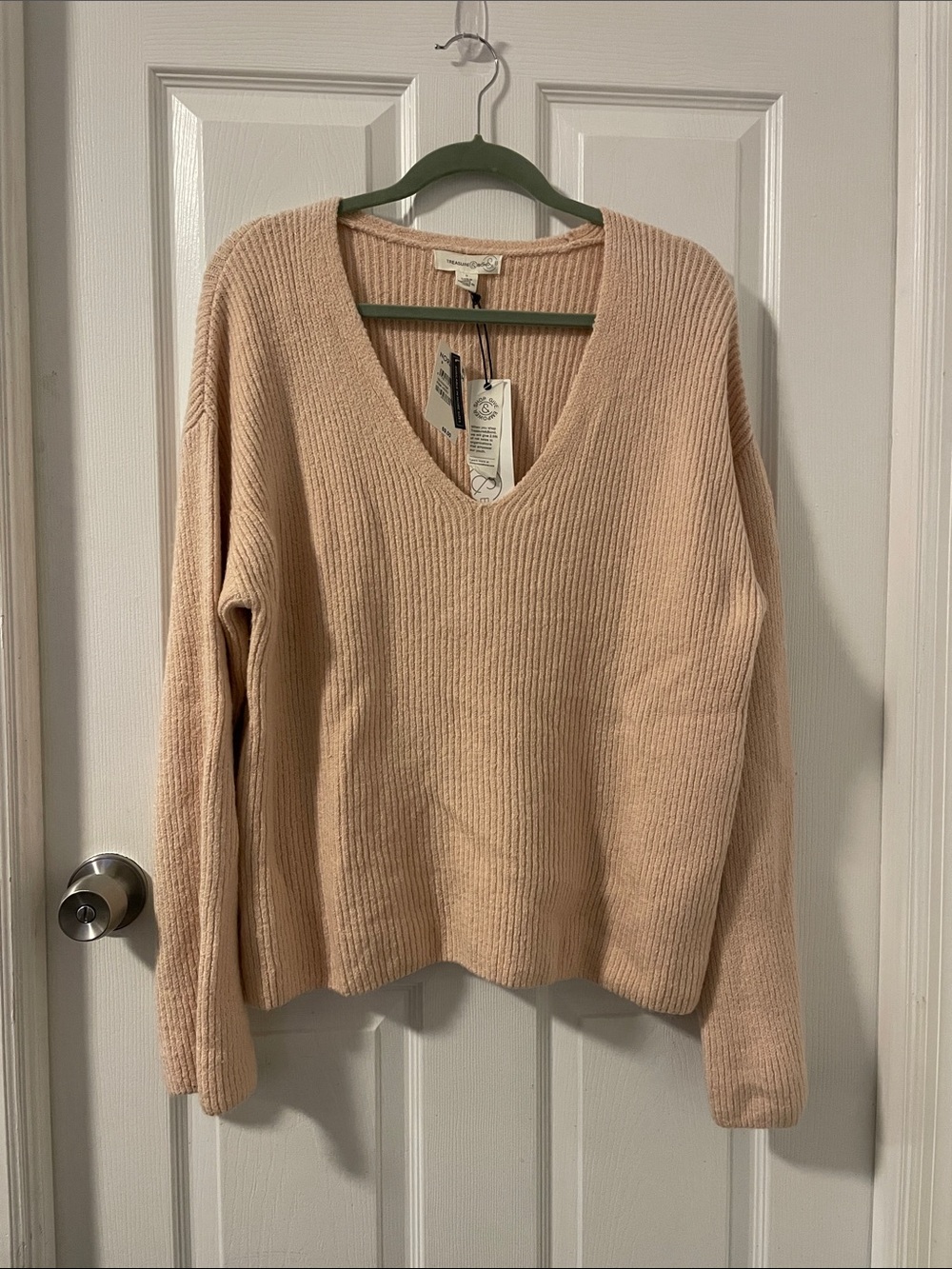 Vince Soft Blush Ribbed V-Neck Sweater